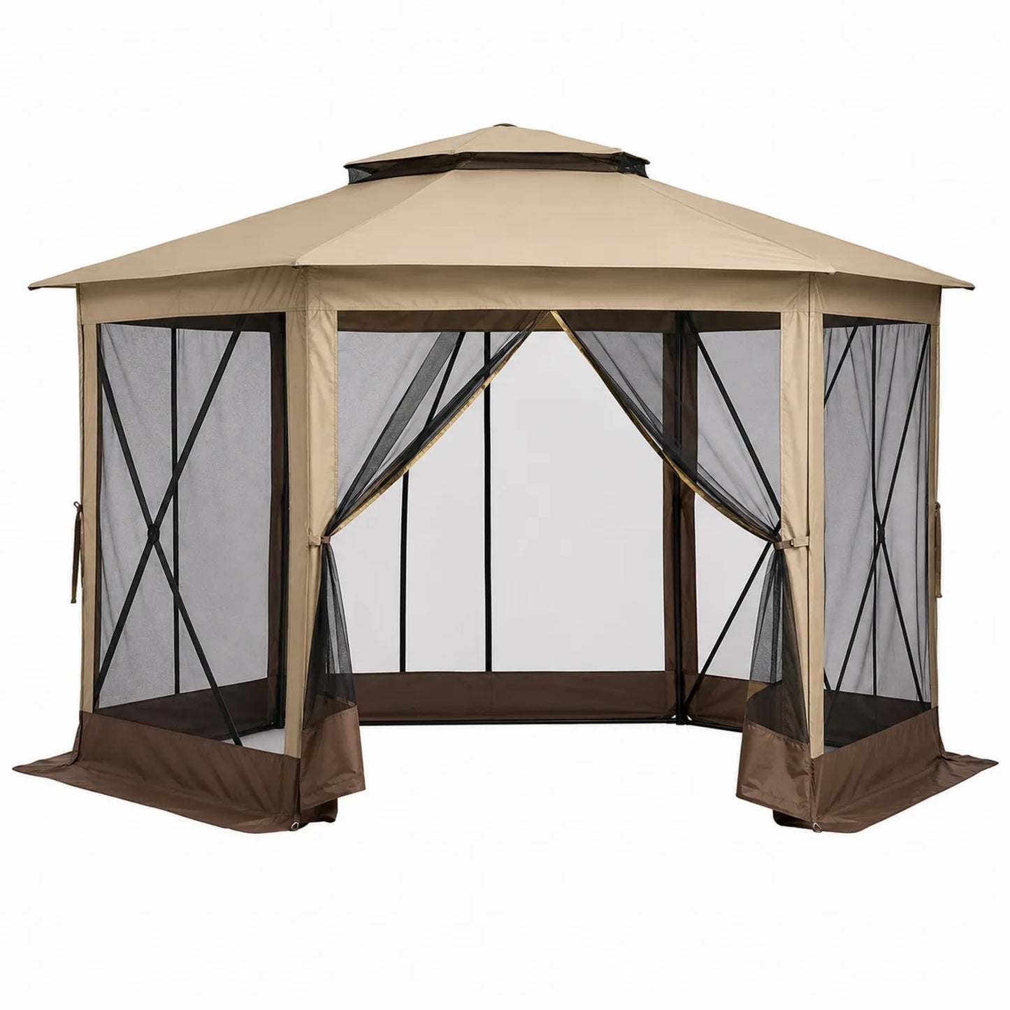 Gazebo Ottagonale in Poliestere con Reti Beige 300x265 cm