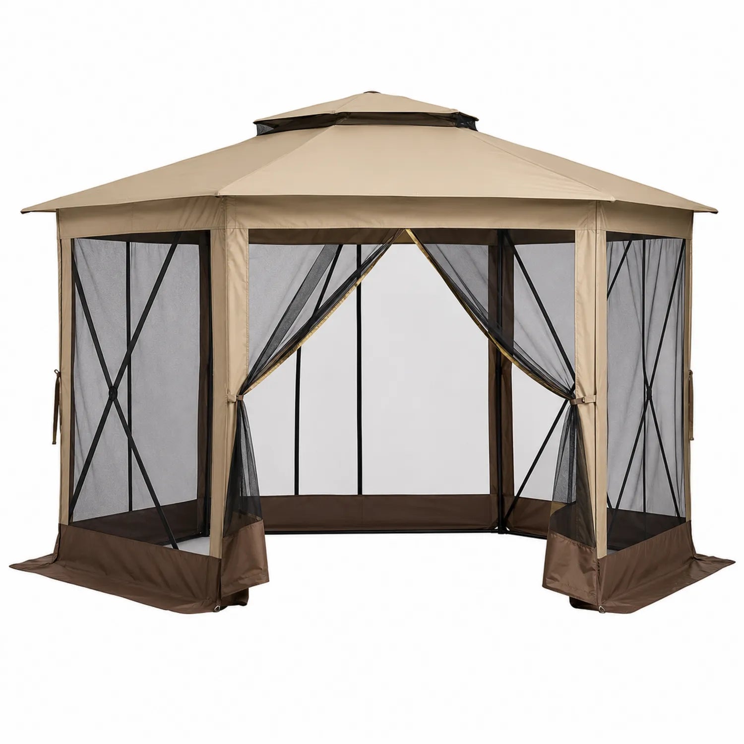 Gazebo Ottagonale in Poliestere con Reti Beige 300x265 cm
