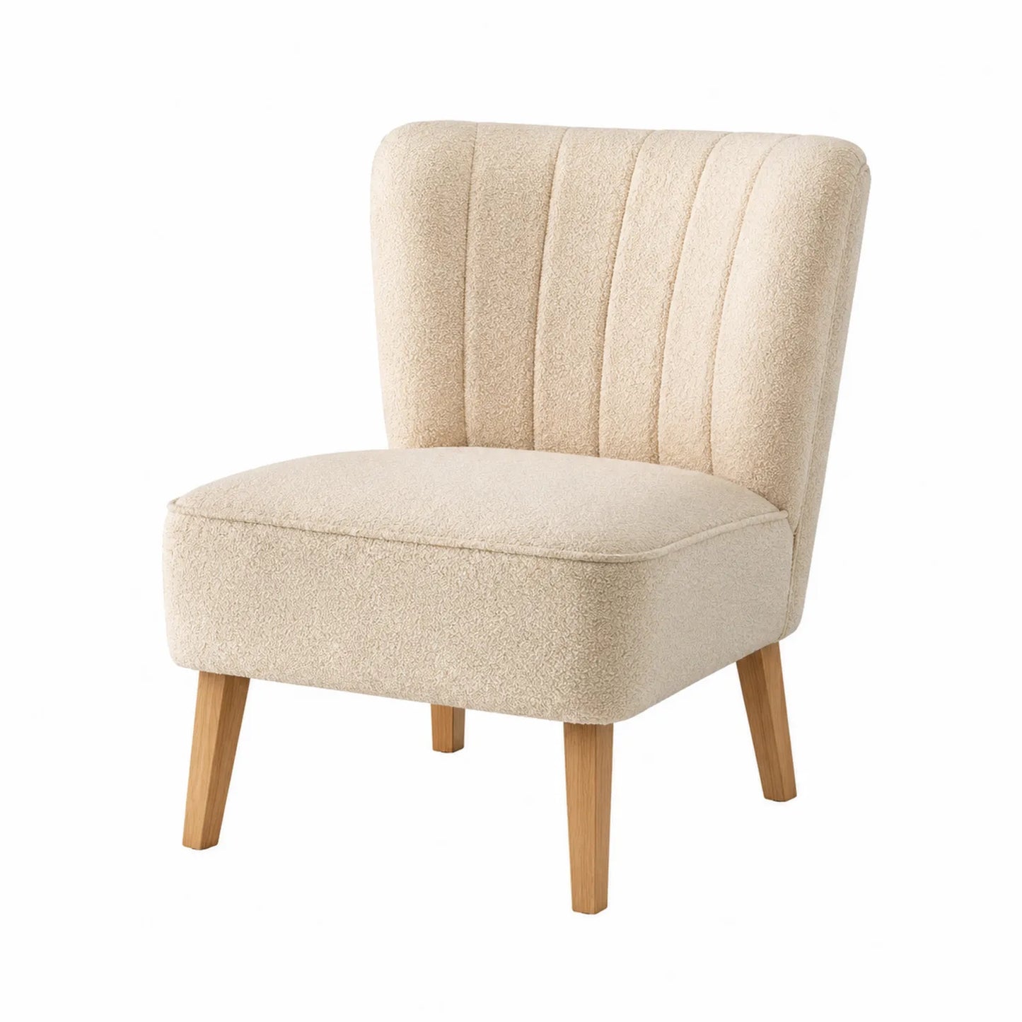 Sedia in Tessuto Bouclé Crema con Gambe in Legno