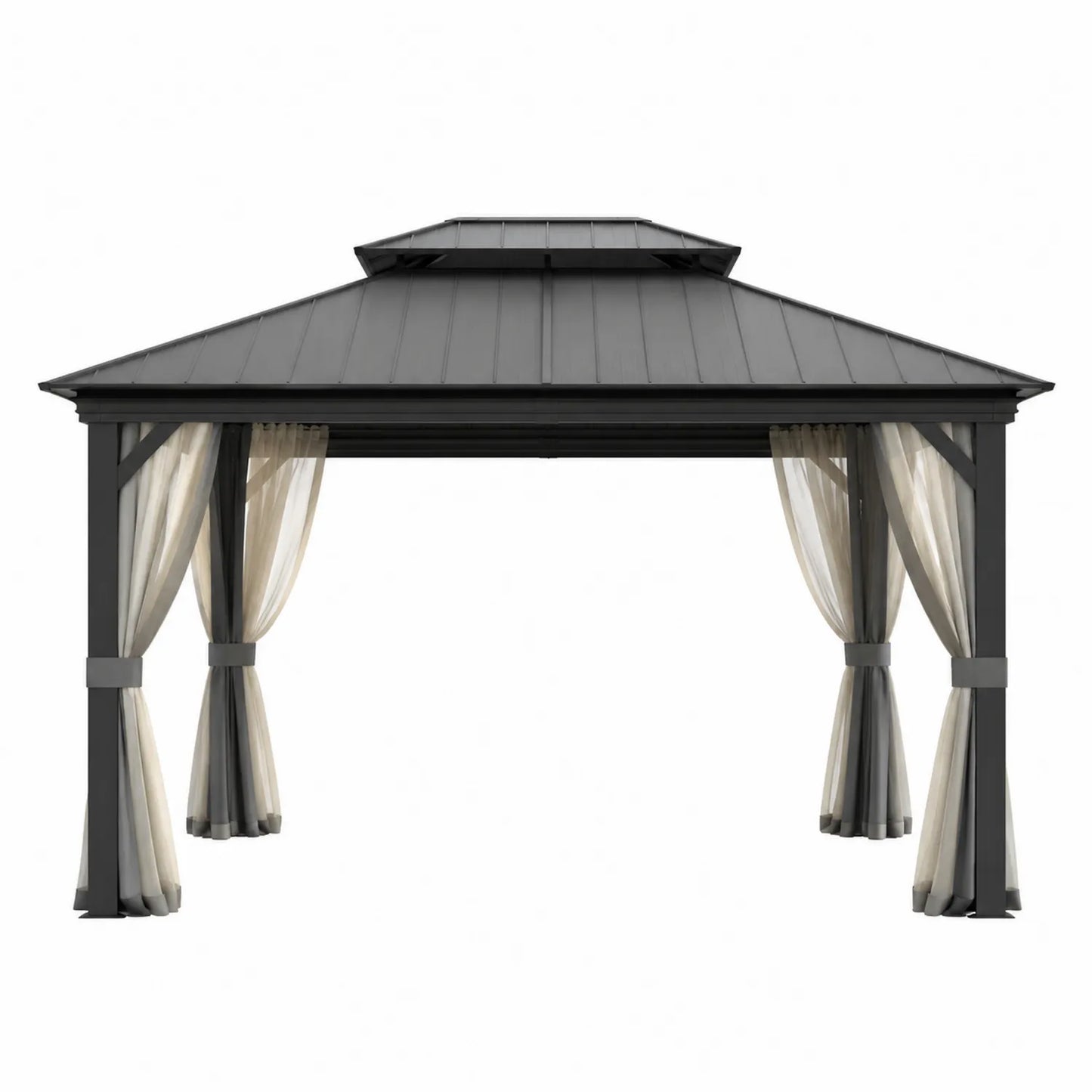 Gazebo in Alluminio con Tetto in Acciaio e Tende 400x300 cm Nero