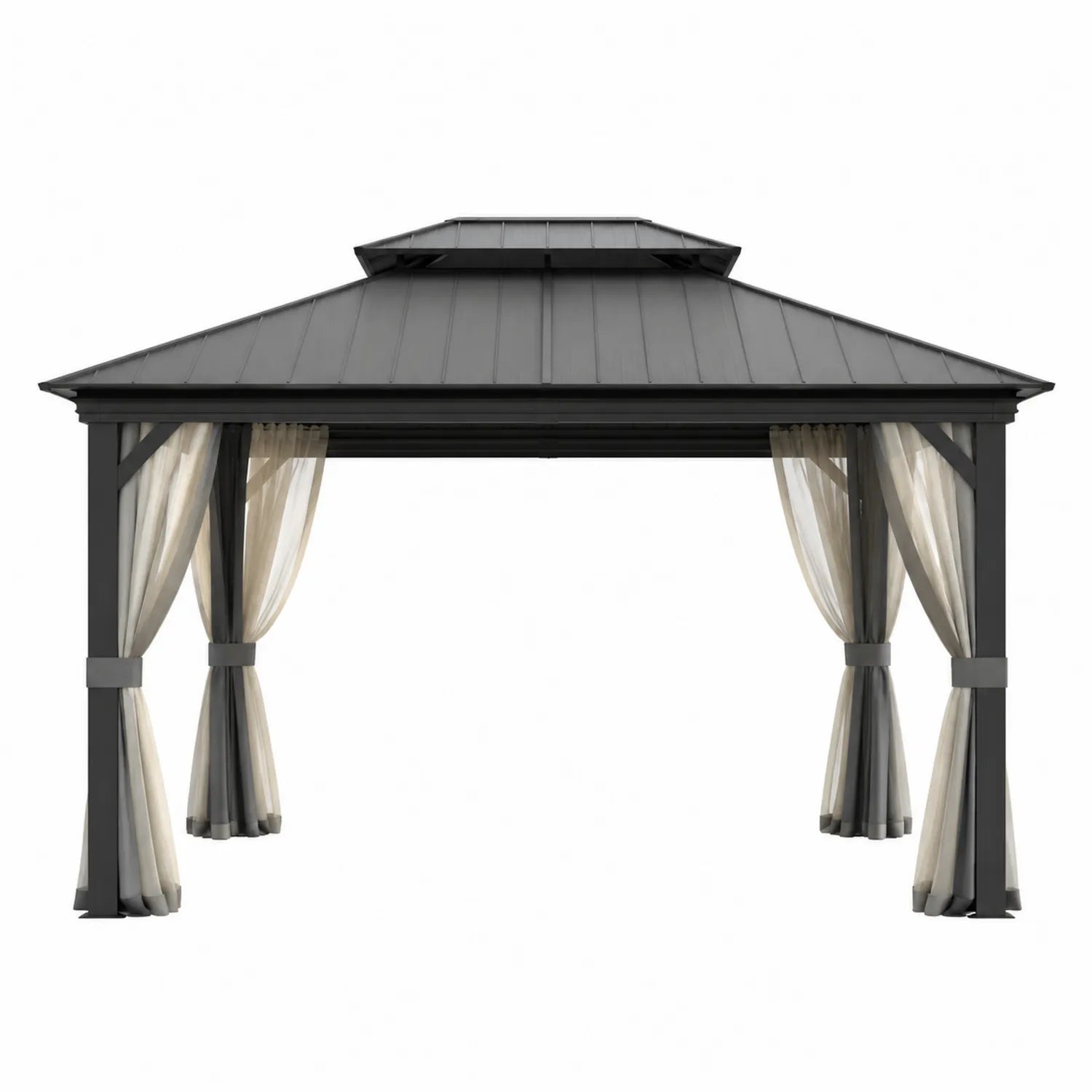 Gazebo in Alluminio con Tetto in Acciaio e Tende 400x300 cm Nero