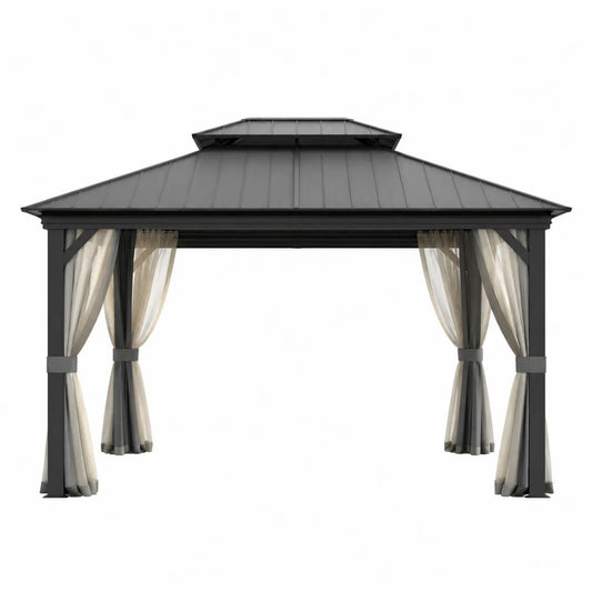Gazebo in Alluminio con Tetto in Acciaio e Tende 400x300 cm Nero