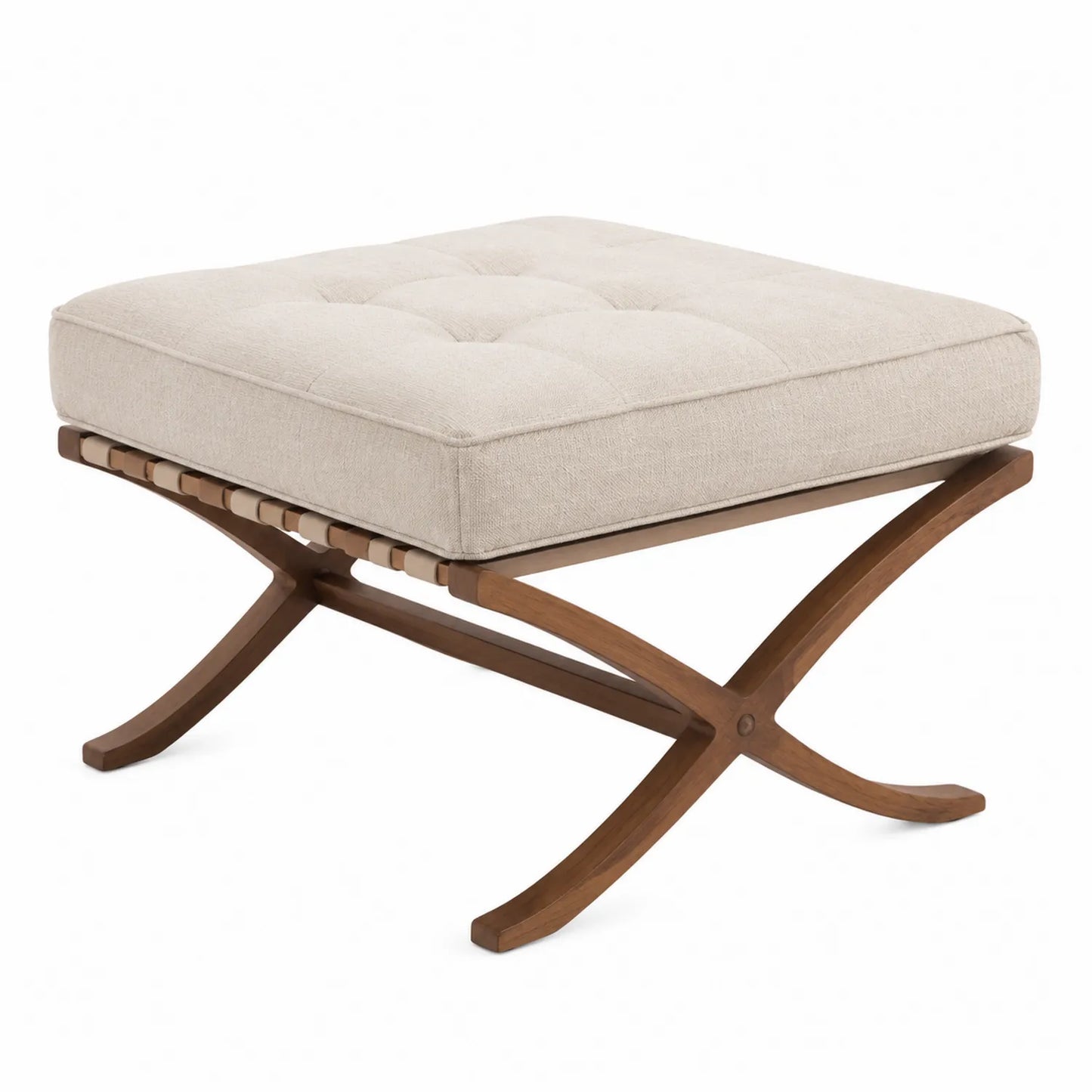 Poggiapiedi in Legno e Cotone Crema 60x45x40 cm